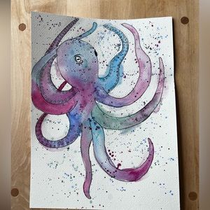 Beautiful Handpainted abstract watercolour octopus